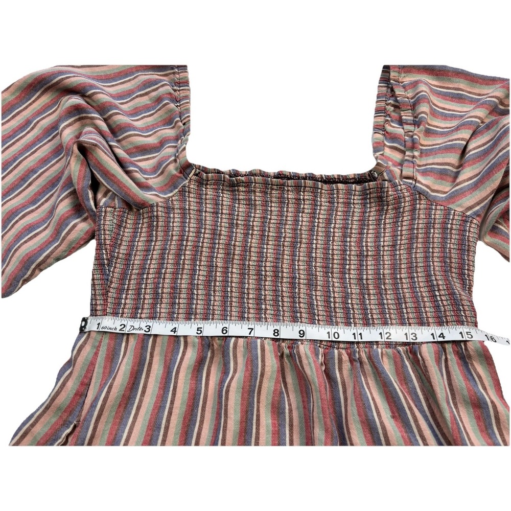 Marine Layer Dress Womens Sz L Multicolor Striped Ivy Smocked Linen Blend Maxi - Picture 7 of 9